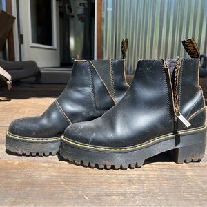 Dr. Martens Platform Ankle Boots with Yellow Stitching